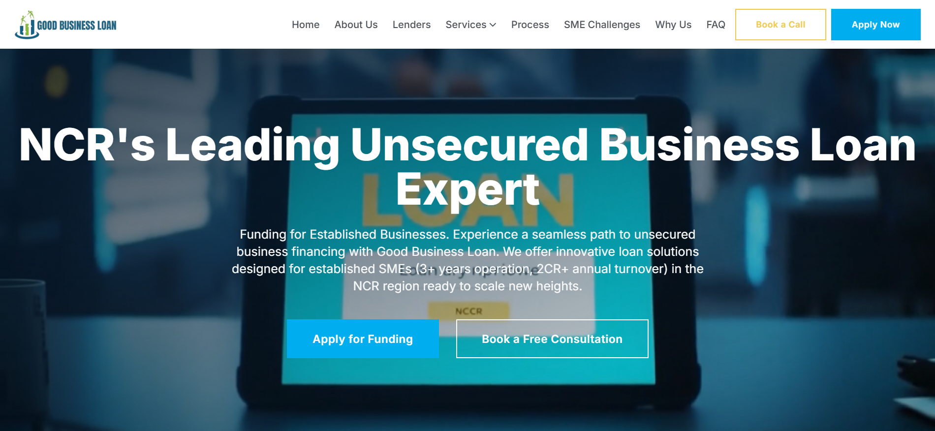 Screenshot of the Good Business Loan website